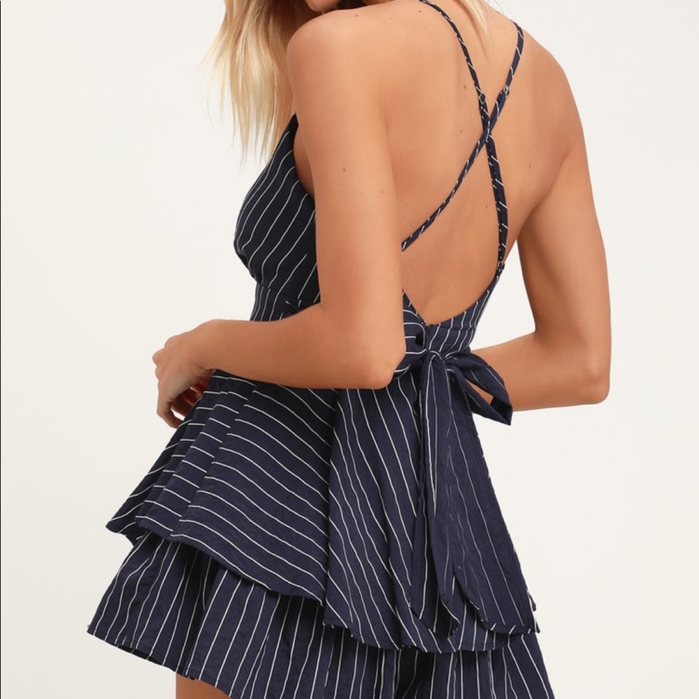 Lulus Navy Blue Striped Romper